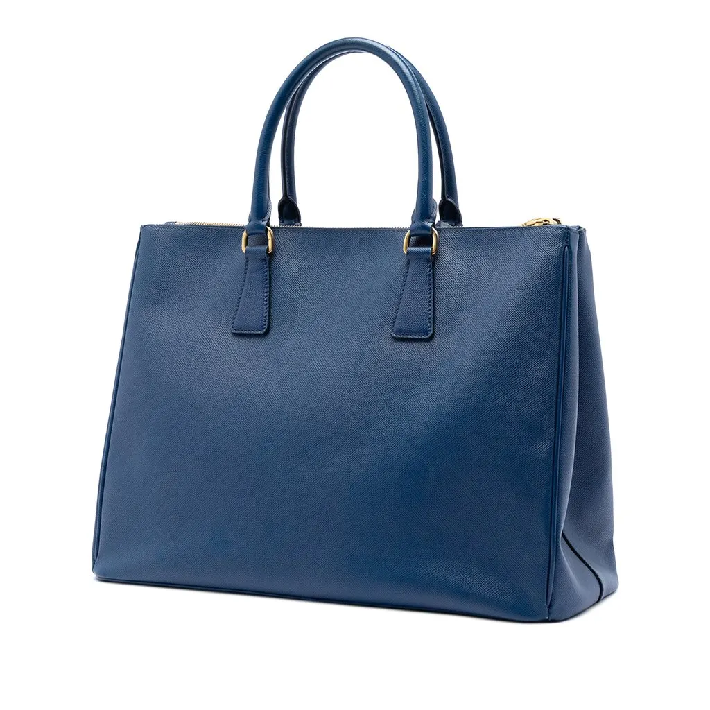 Prada Large Saffiano Lux Galleria Double Zip Tote Blue Leather Good - Back View