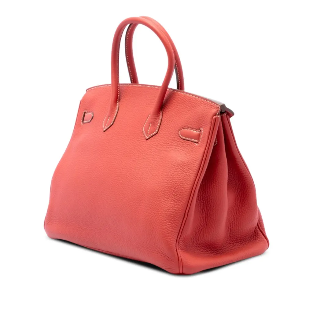 Hermès Limited Edition Bicolor Clemence Birkin Retourne 35 Orange Leather Good - Back View