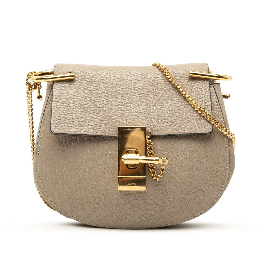 Chloé Mini Grained Lambskin Drew Crossbody Brown Leather Good - Front View