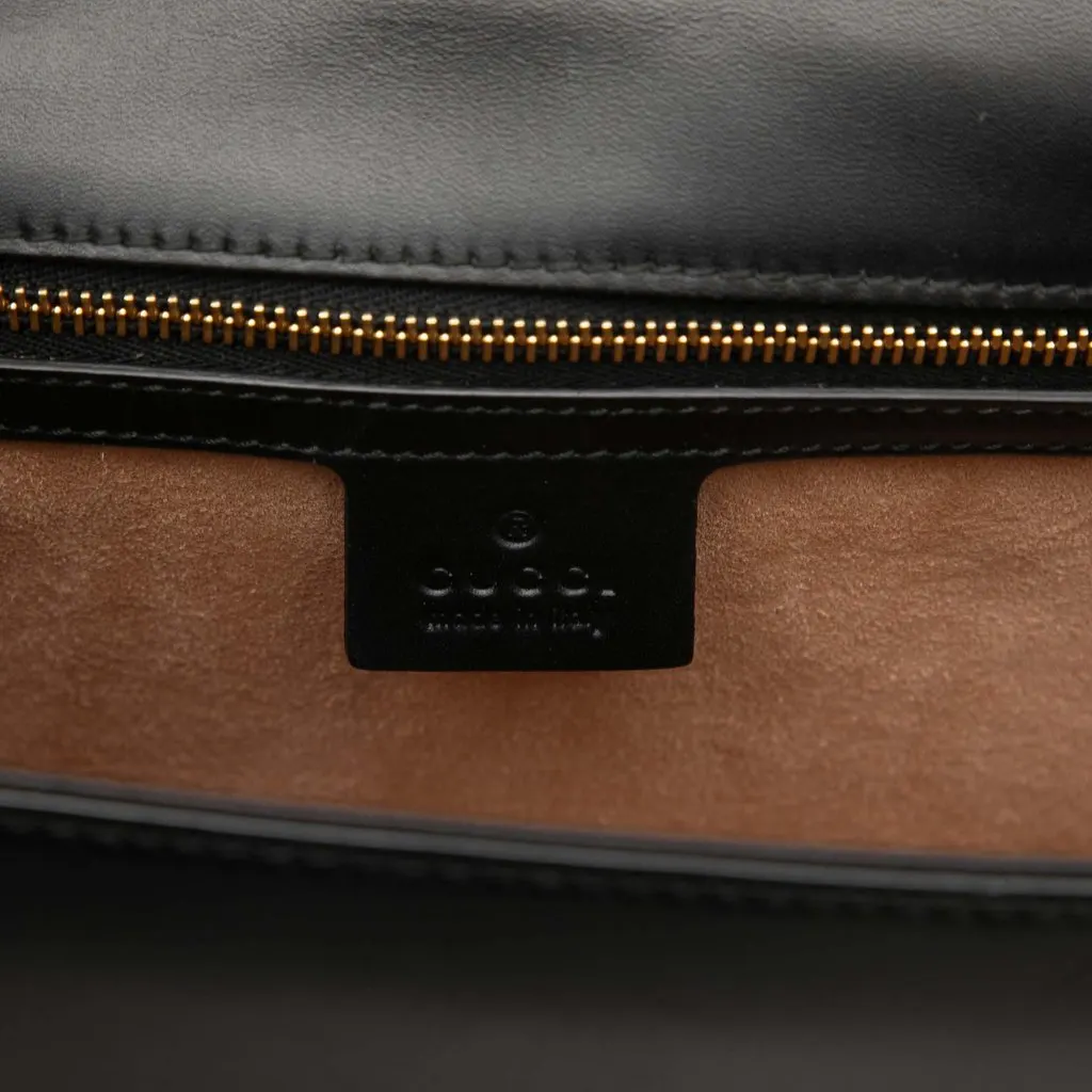 Gucci Small Calfskin Web Sylvie Satchel Black Leather Very good - Box View