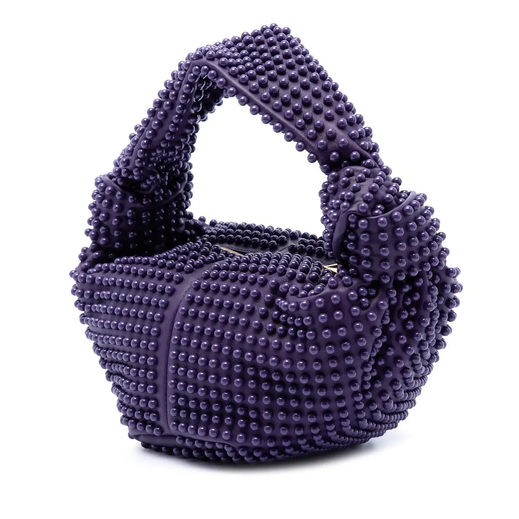 Bottega Veneta Mini Calfskin Studded Double Knot Bag Purple Leather Very good - Back View