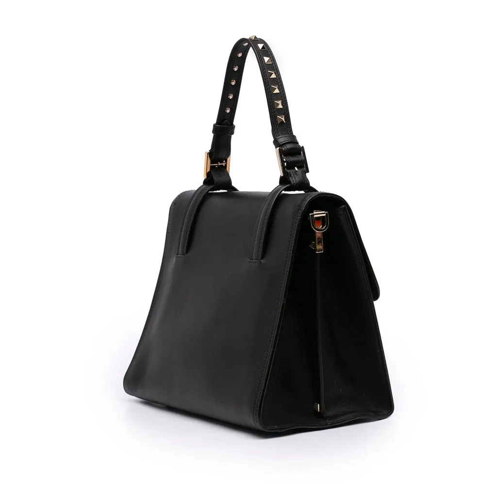 Valentino Leather Rockstud Cabana Satchel Black Leather Very good - Back View