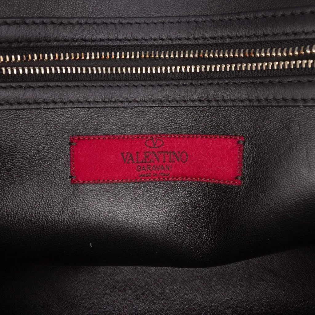 Valentino Leather Rockstud Cabana Satchel Black Leather Very good - Box View
