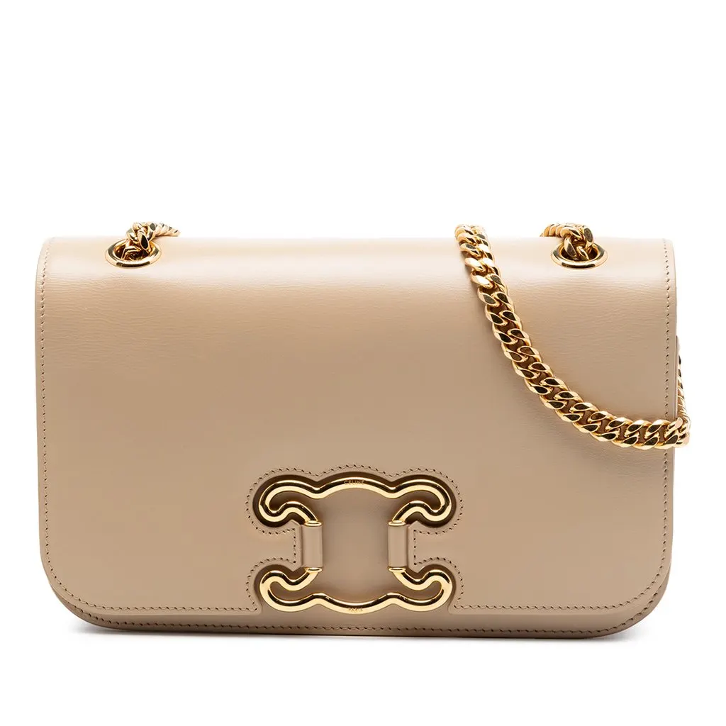 Celine Medium Calfskin Triomphe Frame Crossbody Beige Leather Very good - Front View