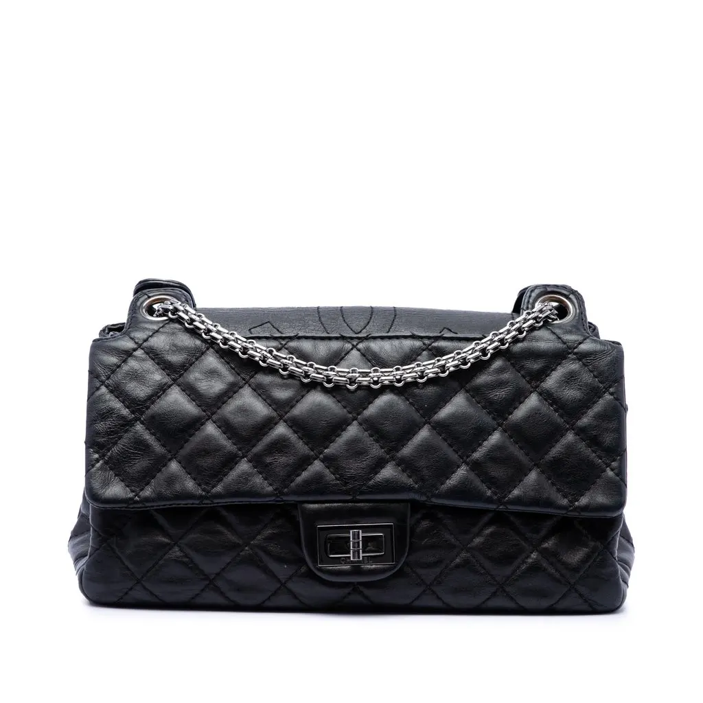 Chanel Quilted Aged Calfskin Reissue 2.55 Double Flap 226 Black Leather Very good - Front View