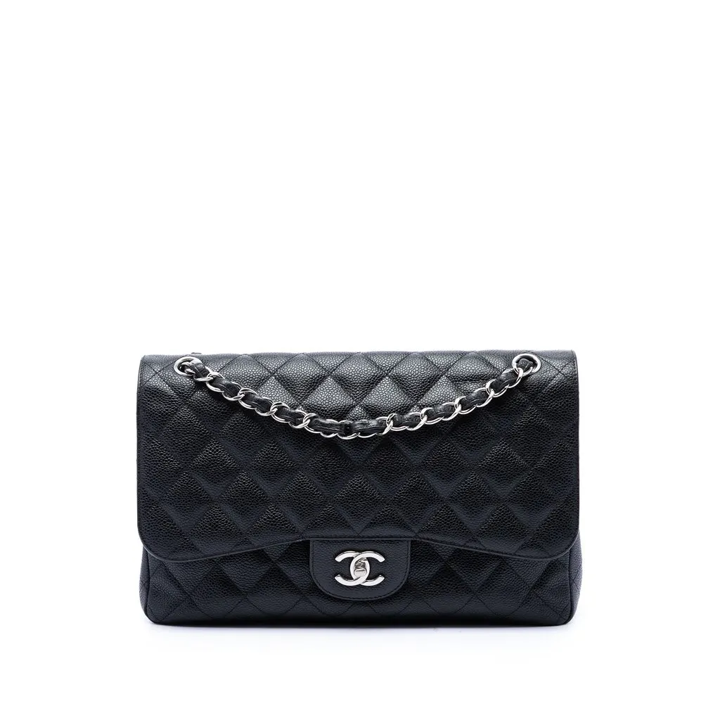 Chanel Jumbo Classic Caviar Double Flap Black Leather Very good - Front View