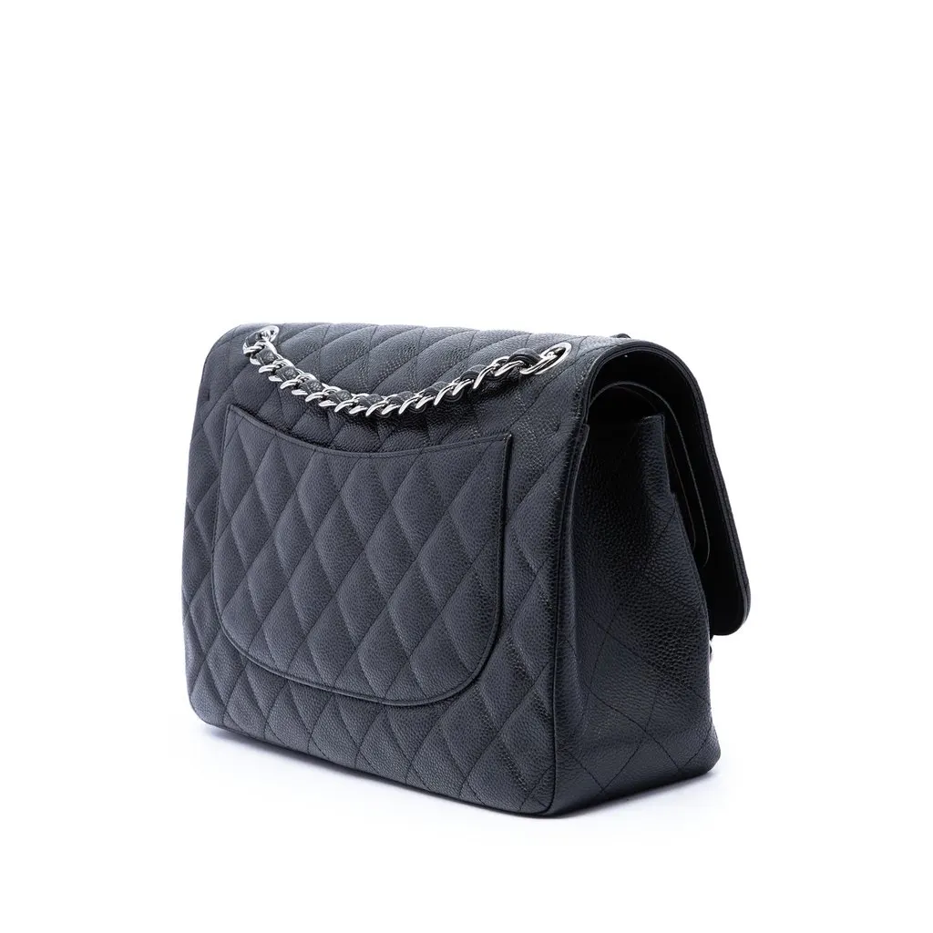 Chanel Jumbo Classic Caviar Double Flap Black Leather Very good - Back View