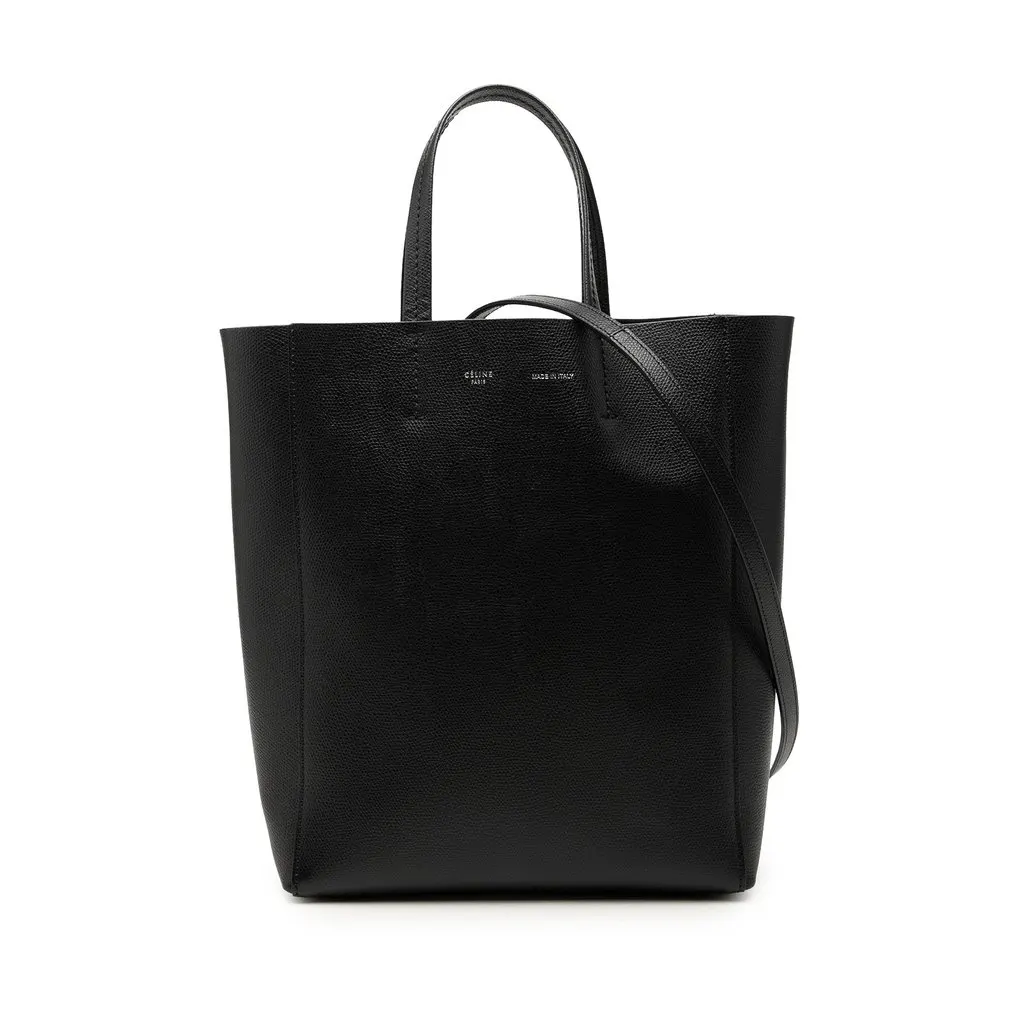 Celine Small Grained Calfskin Vertical Cabas Tote Black Leather Very good - Front View