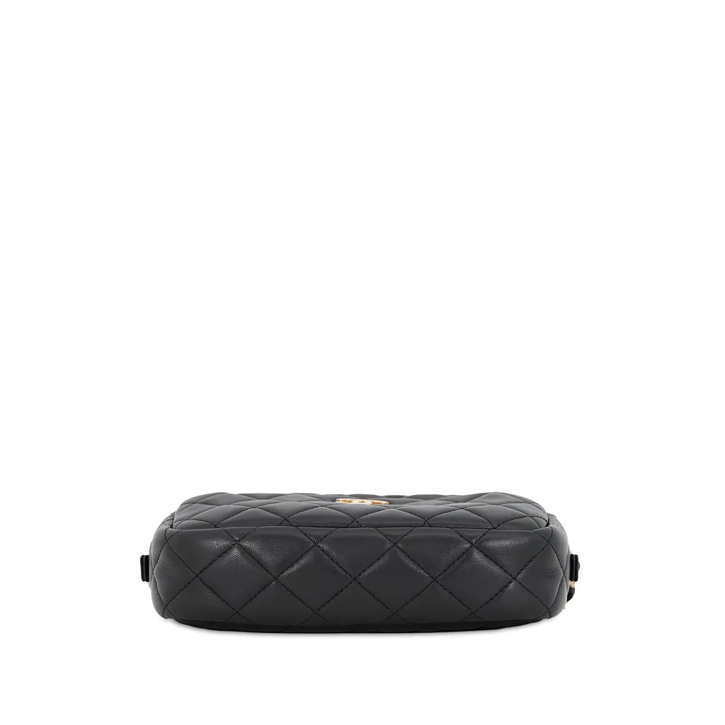 Chanel Small CC Quilted Lambskin Camera Case Black Leather Good - Inside View