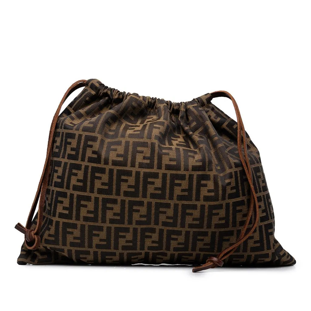 Fendi Zucca Canvas Drawstring Pouch Brown Canvas Very good - Front View
