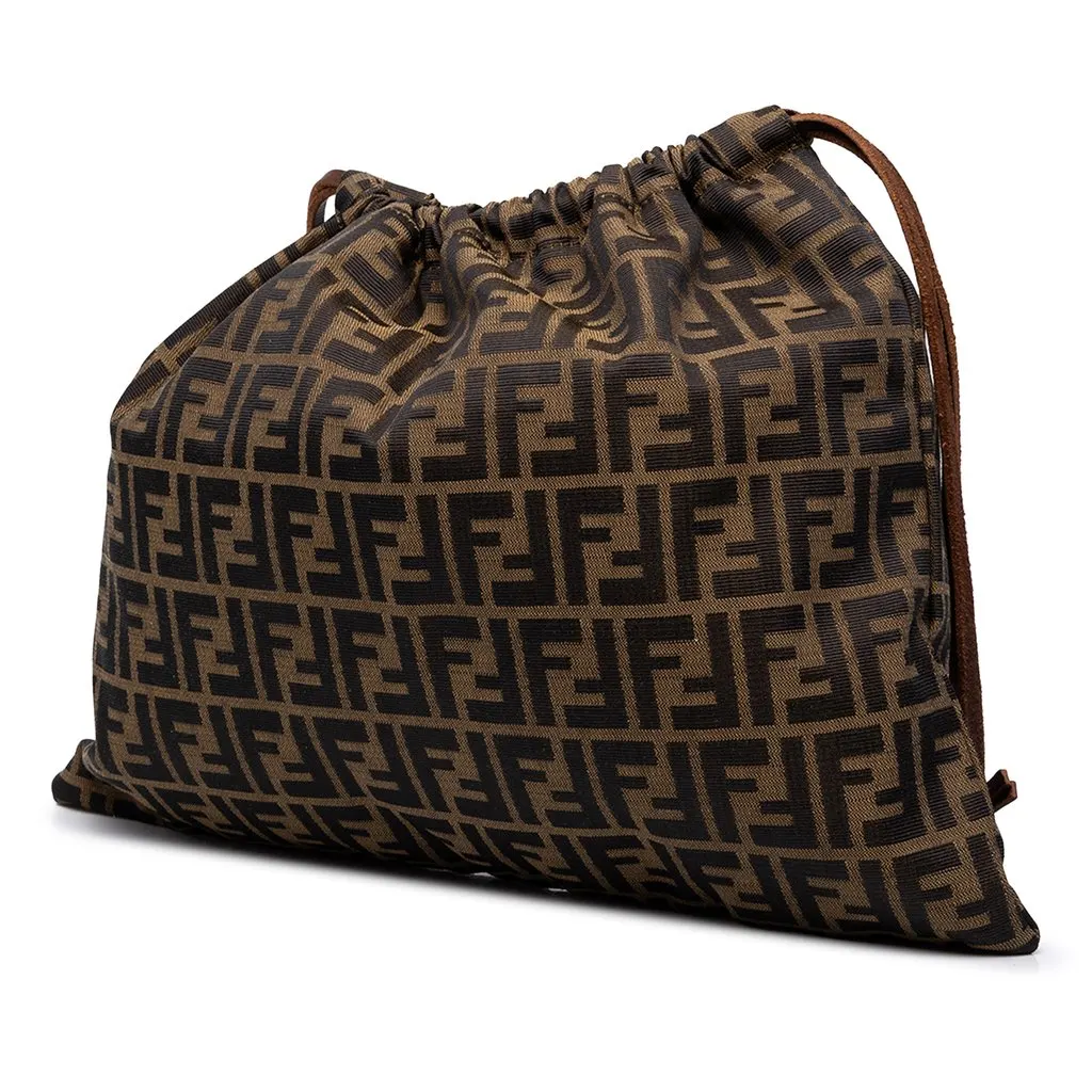 Fendi Zucca Canvas Drawstring Pouch Brown Canvas Very good - Back View