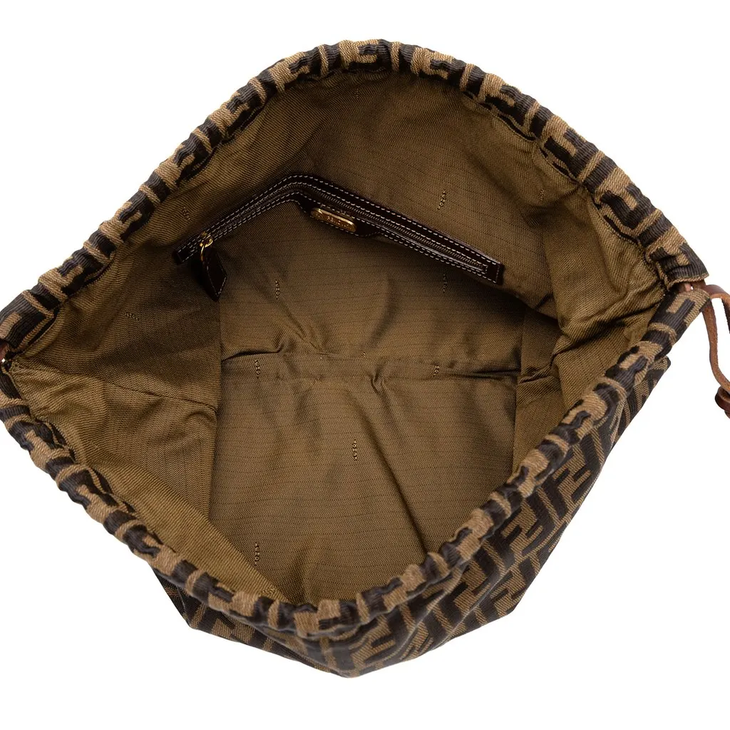 Fendi Zucca Canvas Drawstring Pouch Brown Canvas Very good - Model View