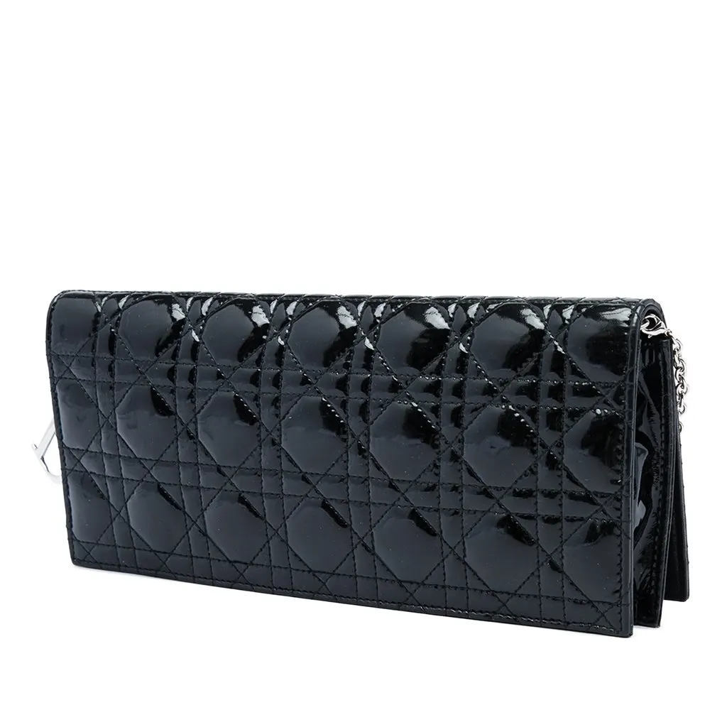 Dior Patent Cannage Lady Dior Clutch with Chain Black Leather Good - Back View