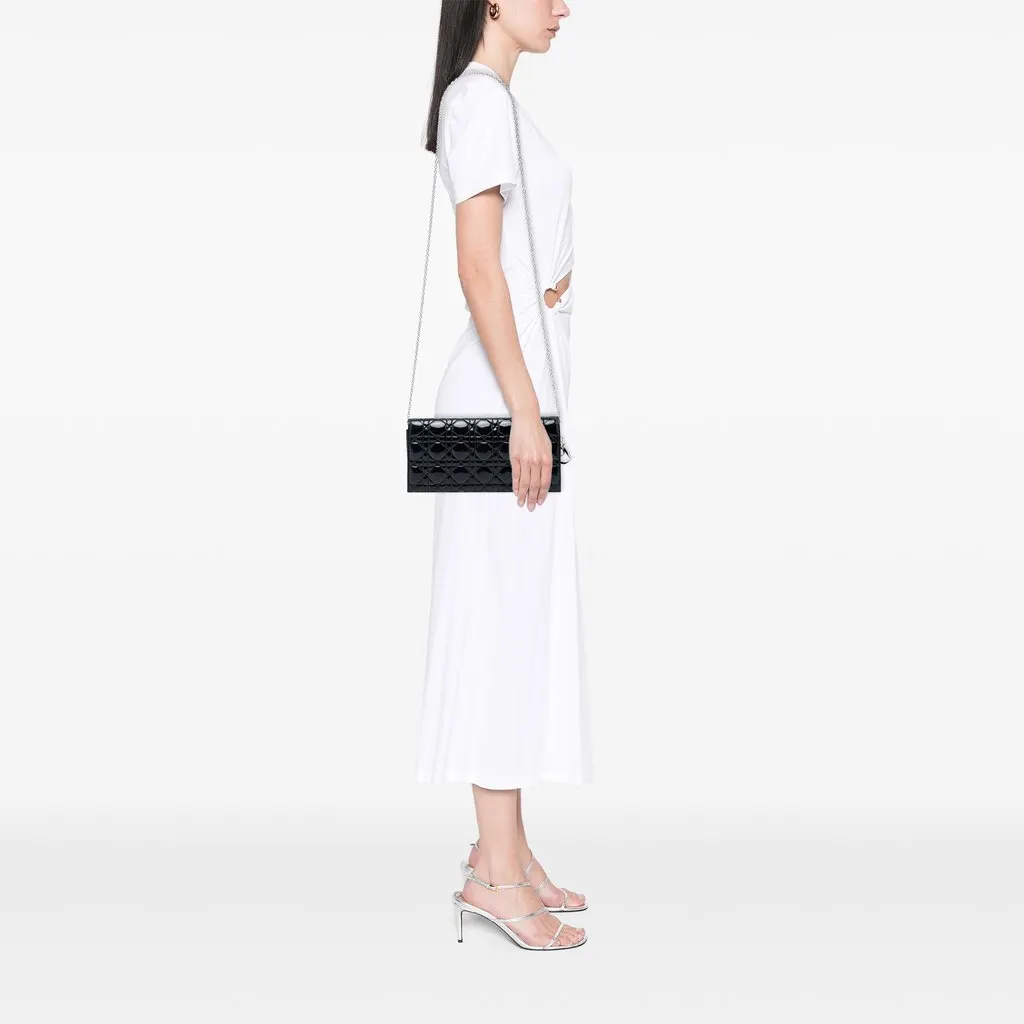 Dior Patent Cannage Lady Dior Clutch with Chain Black Leather Good - Box View