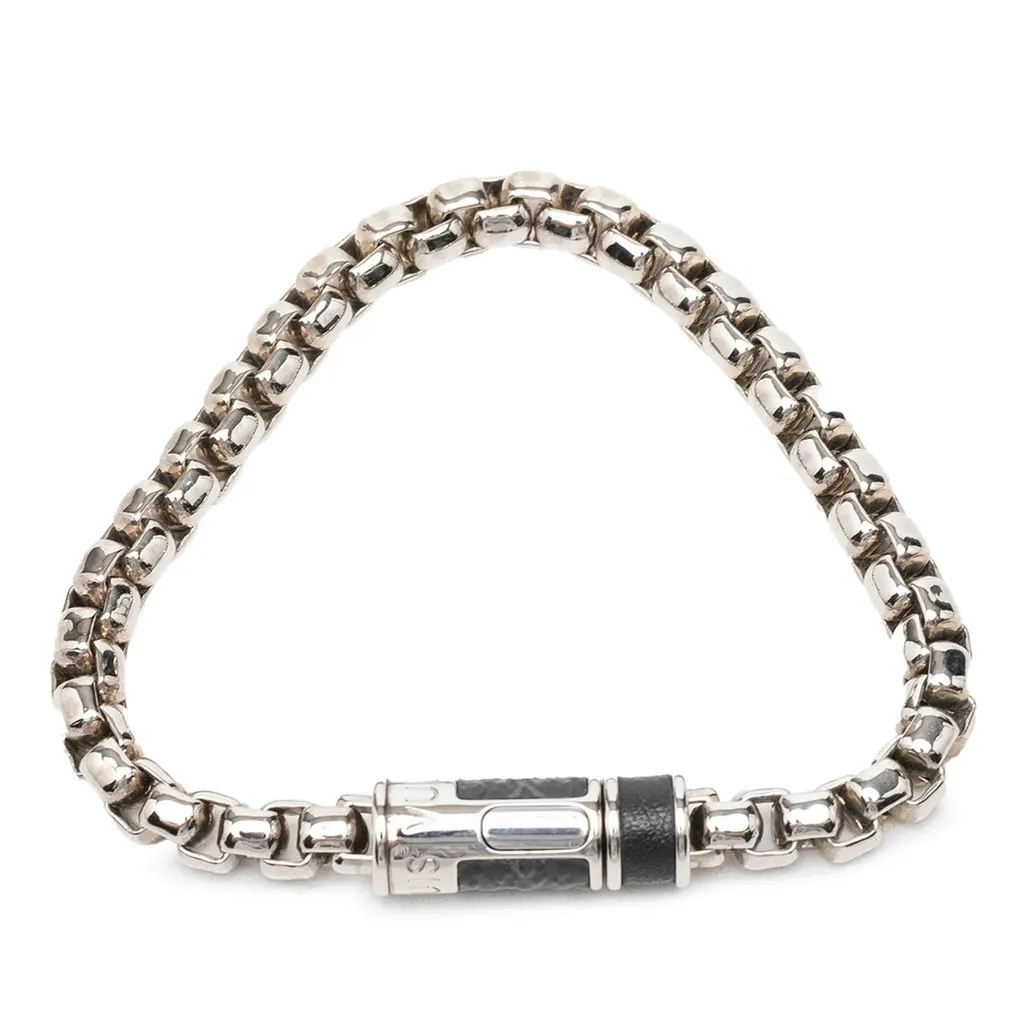 Louis Vuitton Brass Monogram Eclipse Chain Bracelet Silver Metal Very good - Front View
