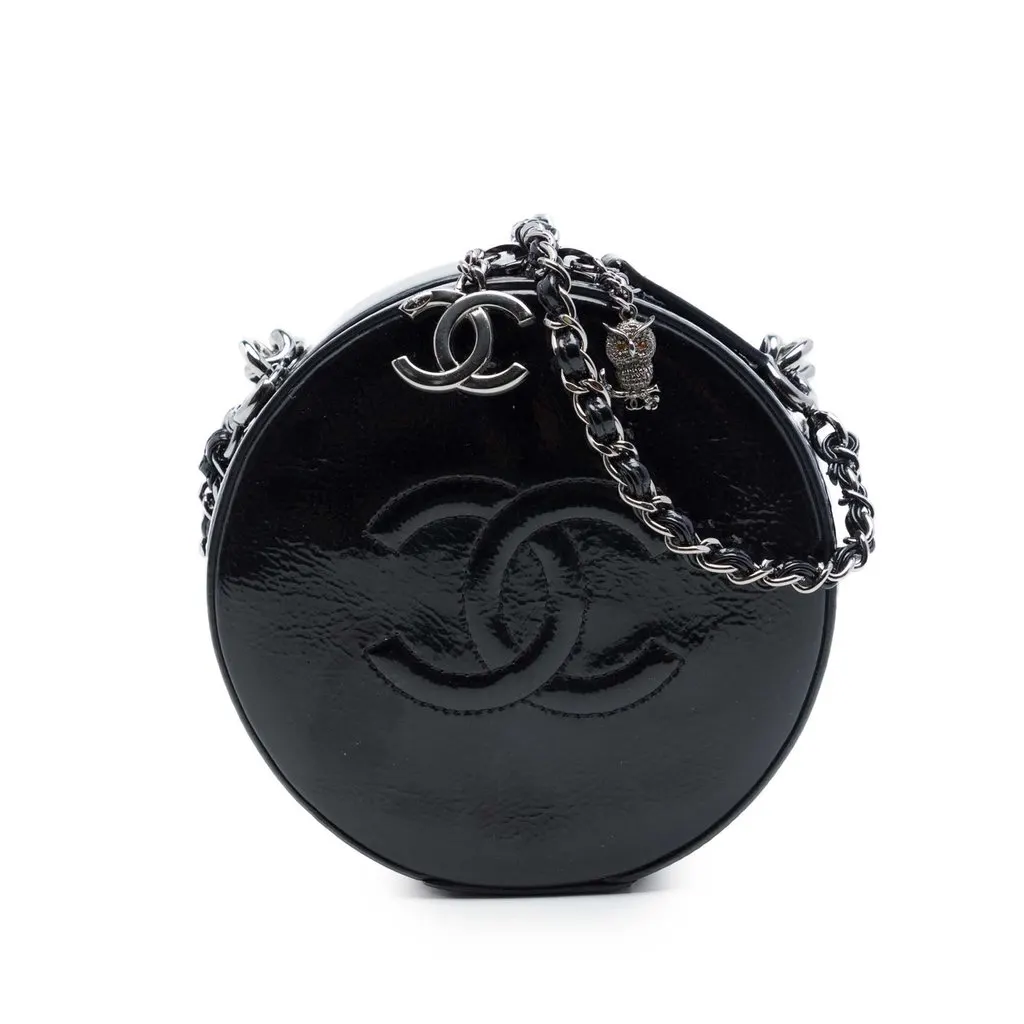 Chanel CC Patent Round as Earth Bag Black Leather Very good - Front View