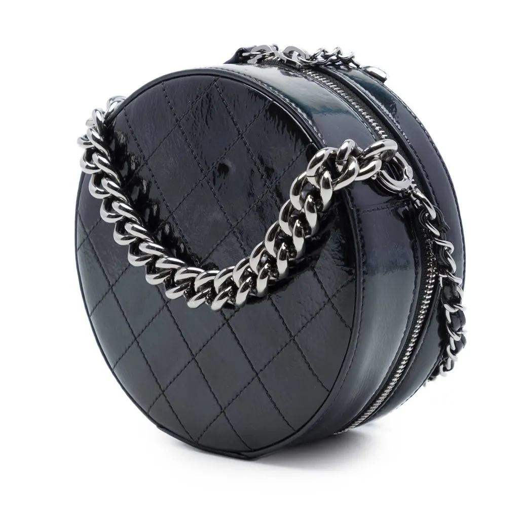 Chanel CC Patent Round as Earth Bag Black Leather Very good - Back View