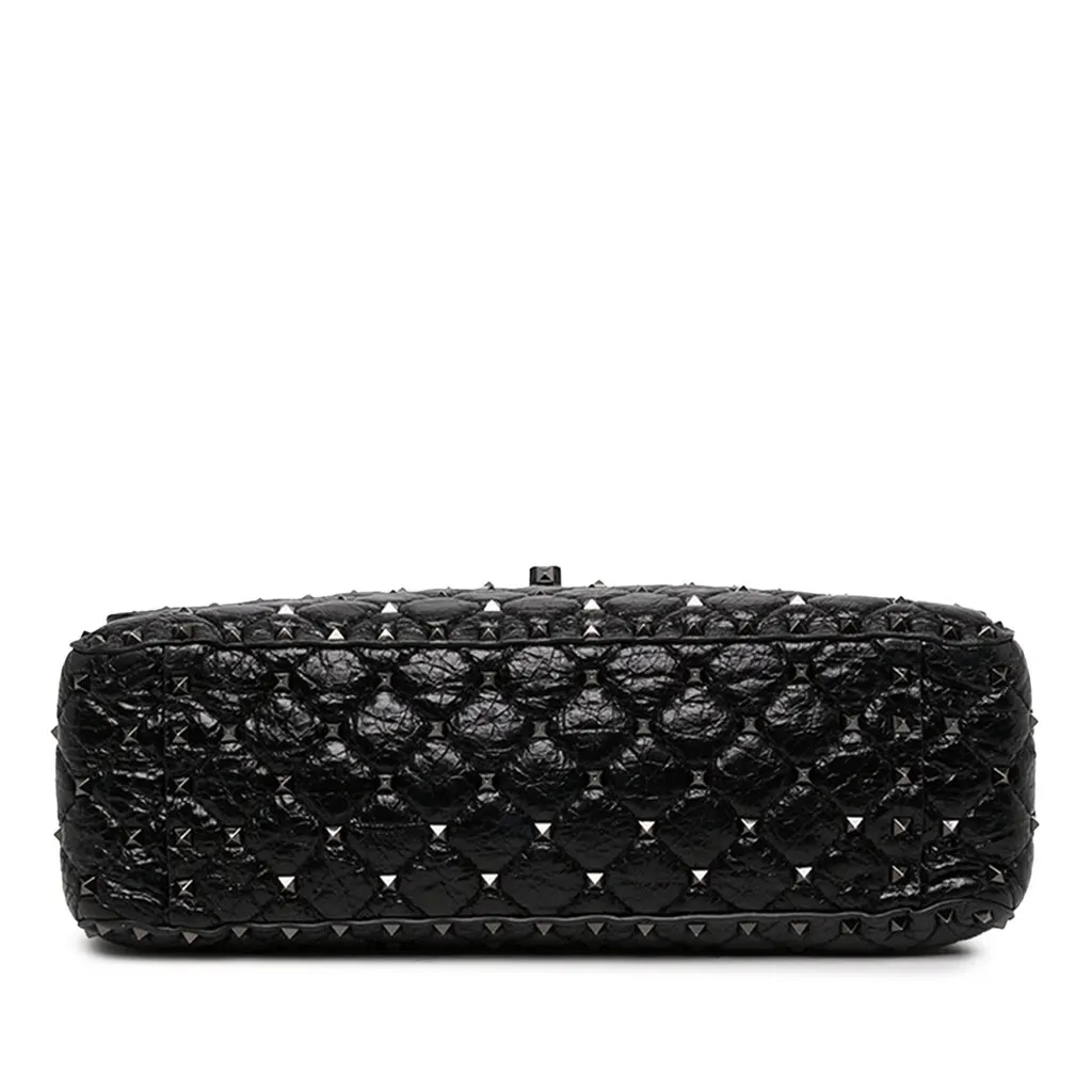 Valentino Large Crinkled Nappa Rockstud Spike Satchel Black Leather Very good - Inside View