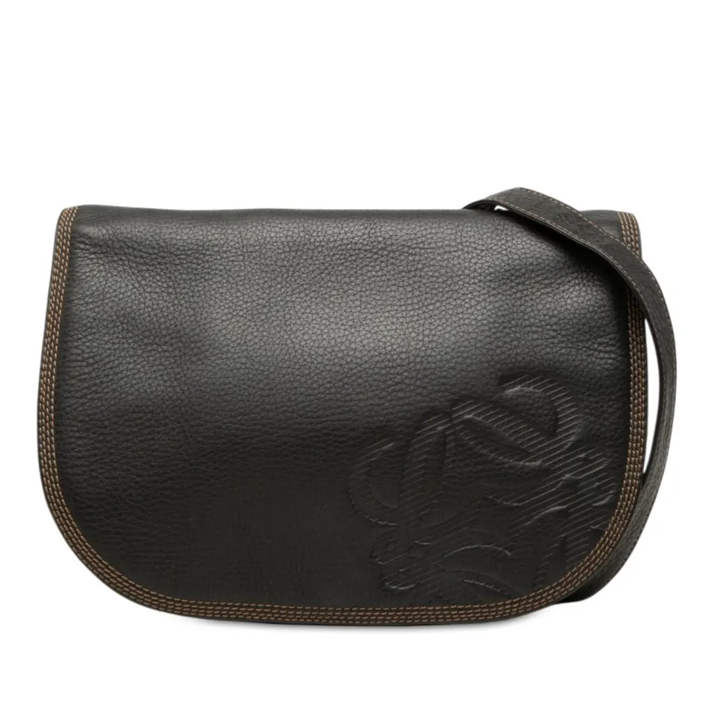 LOEWE Leather Anagram Flap Crossbody Black Leather Very good - Front View