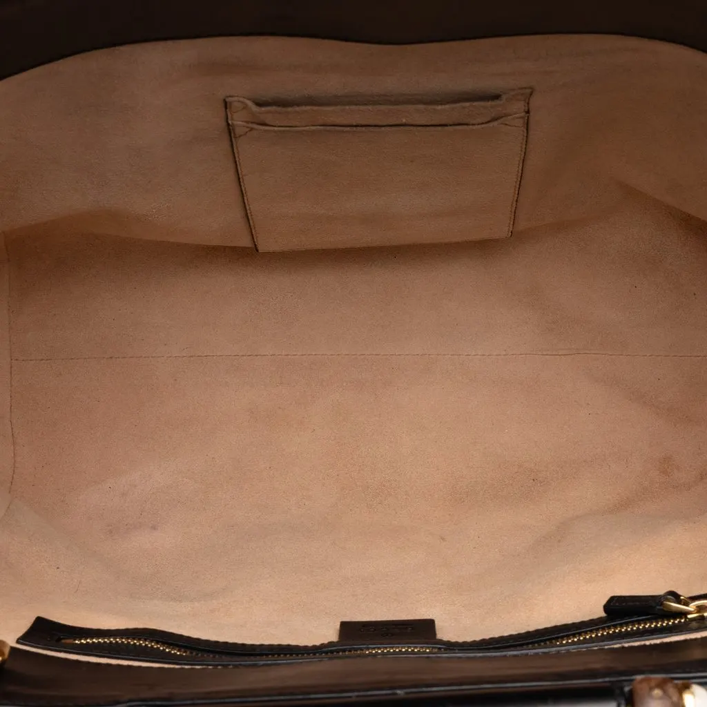 Gucci Medium Leather Bamboo Nymphaea Satchel Black Leather Good - Model View