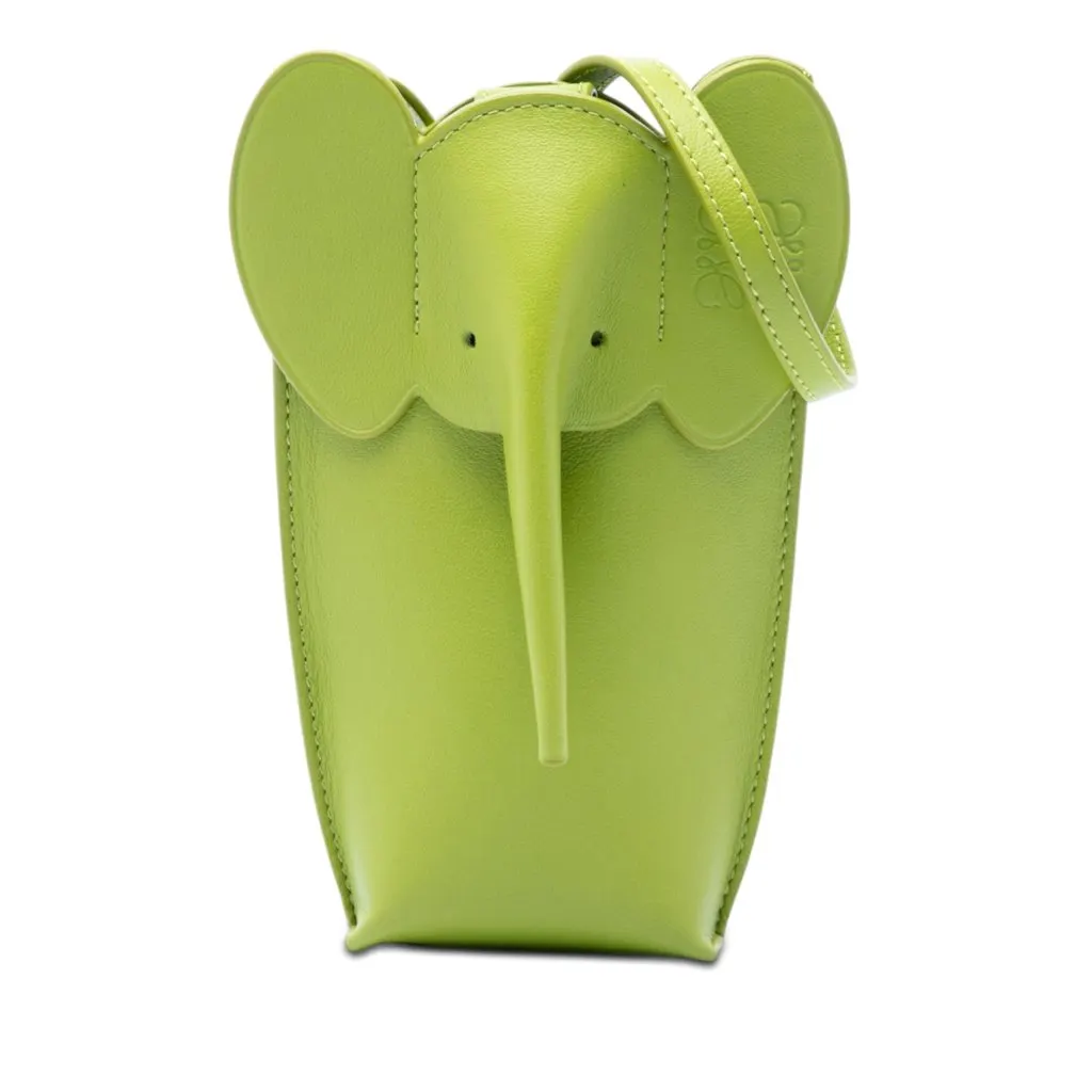 LOEWE Leather Elephant Pocket Crossbody Green Leather Very good - Front View