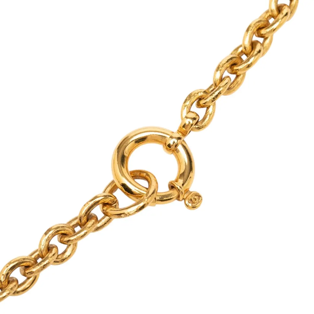 Chanel CC Gold Plated Round Pendant Necklace Gold Metal Very good - Box View