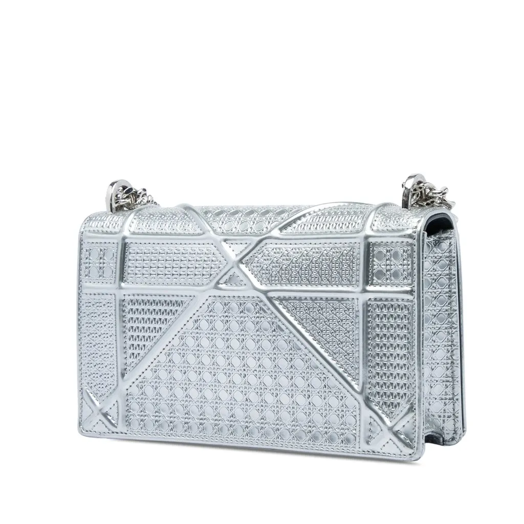 Dior Mini Metallic Patent Microcannage Diorama Flap Silver Leather Very good - Back View