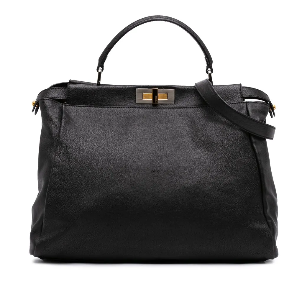 Fendi Large Goatskin Peekaboo Iconic Satchel Black Leather Very good - Front View