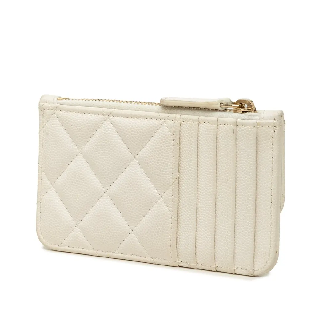 Chanel CC Quilted Caviar Flap Zip Card Holder White Leather Very good - Back View