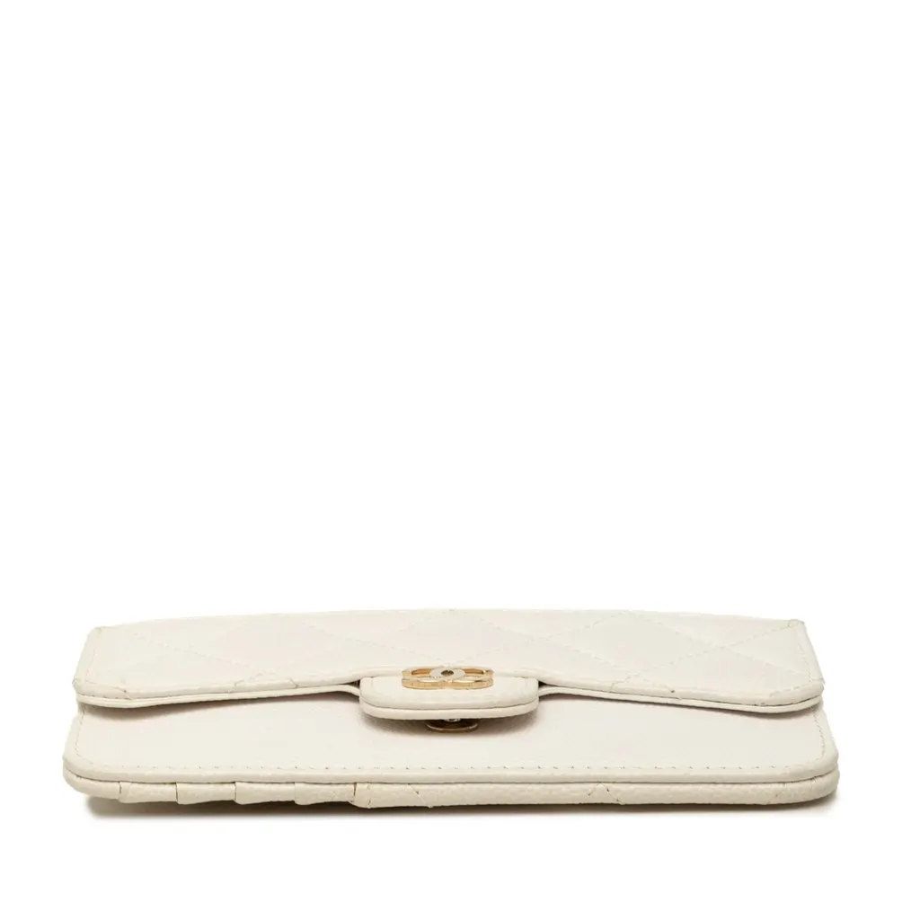 Chanel CC Quilted Caviar Flap Zip Card Holder White Leather Very good - Inside View