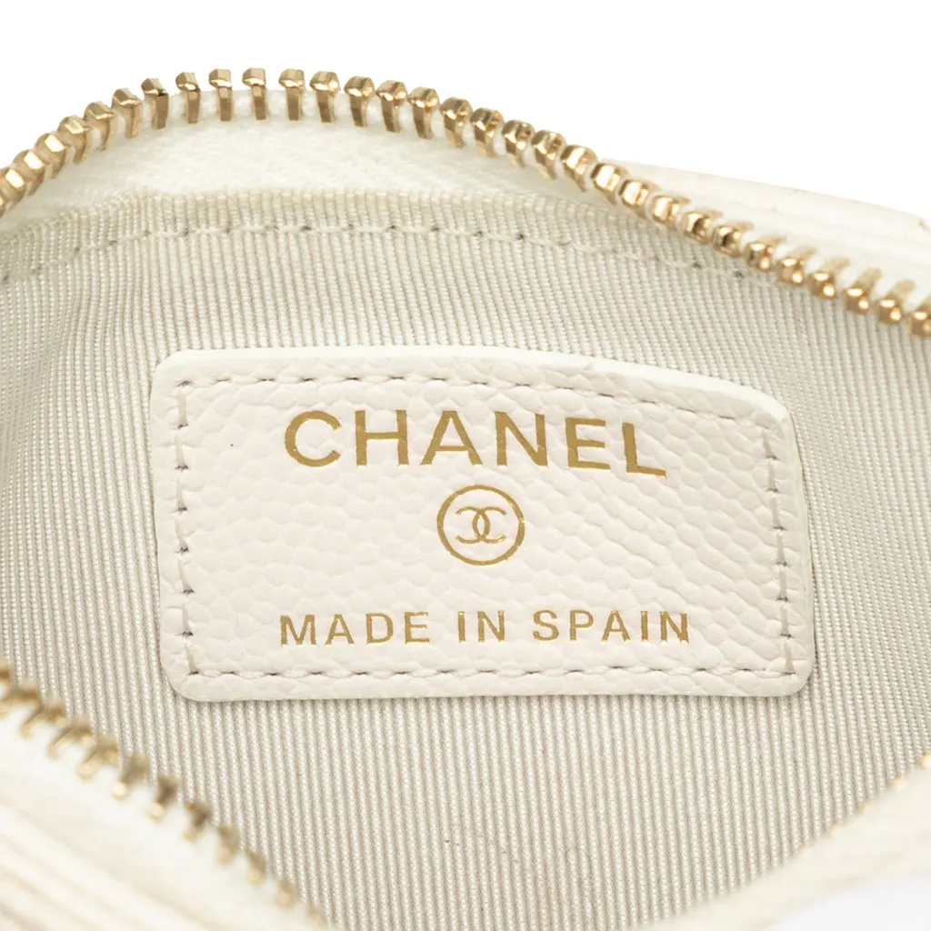 Chanel CC Quilted Caviar Flap Zip Card Holder White Leather Very good - Box View