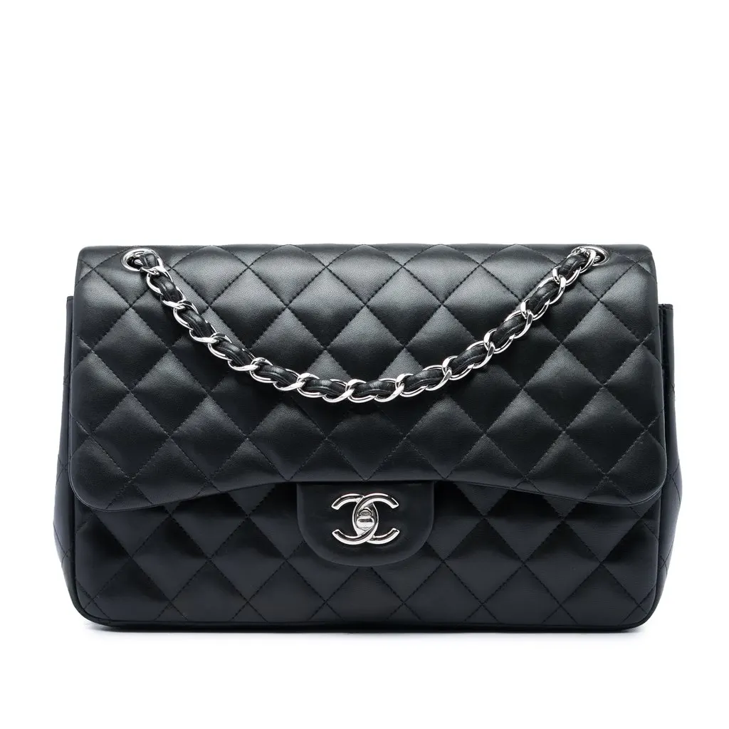 Chanel Jumbo Classic Lambskin Double Flap Black Leather Very good - Front View