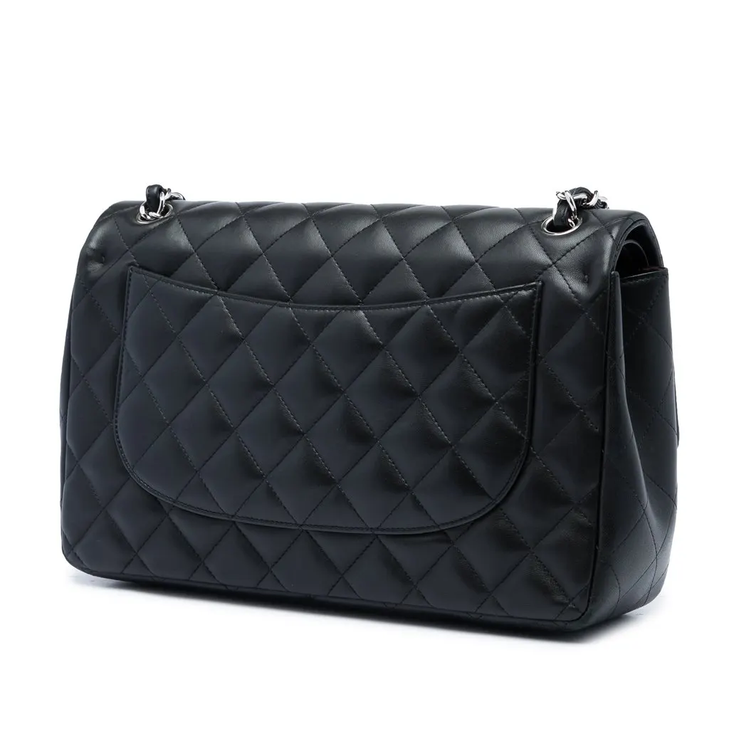 Chanel Jumbo Classic Lambskin Double Flap Black Leather Very good - Back View
