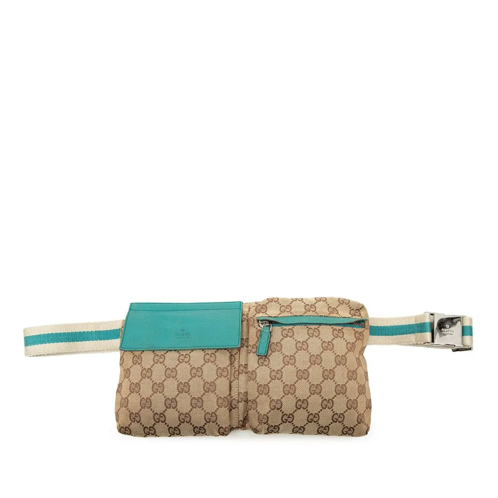 Gucci GG Canvas Web Double Pocket Belt Bag Beige Very good - Front View