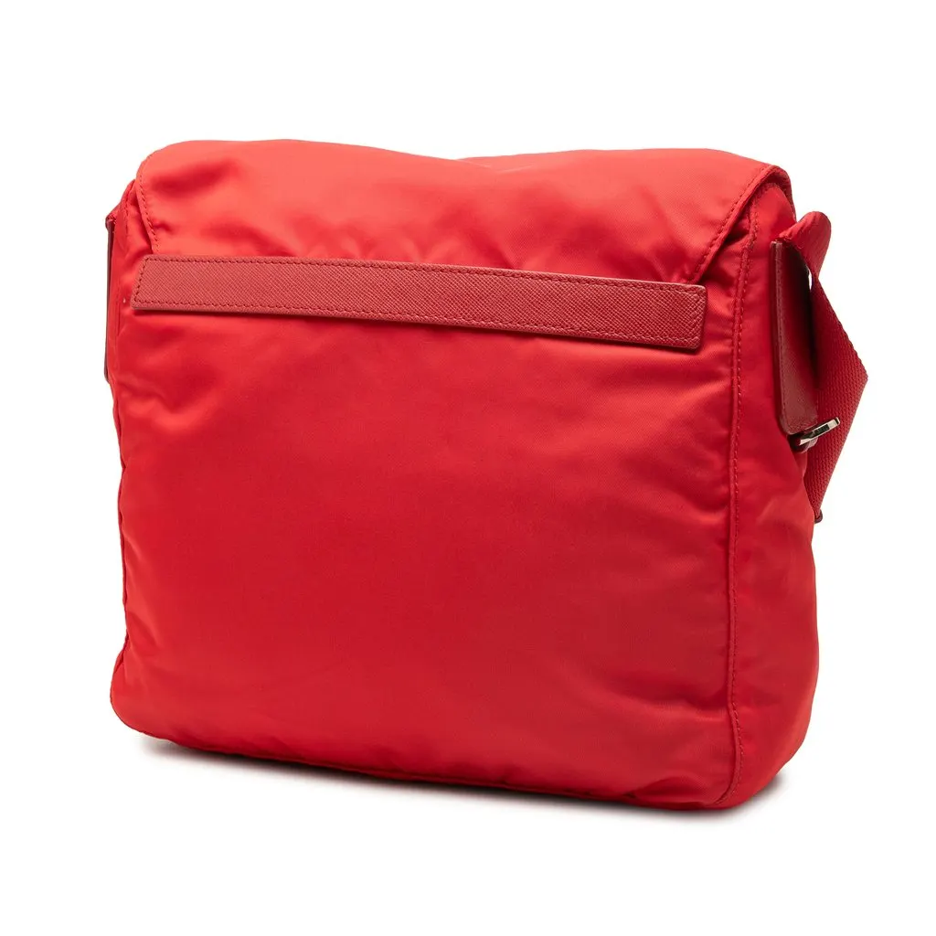 Prada Saffiano Trimmed Tessuto Zip Buckle Messenger Bag Red Very good - Back View