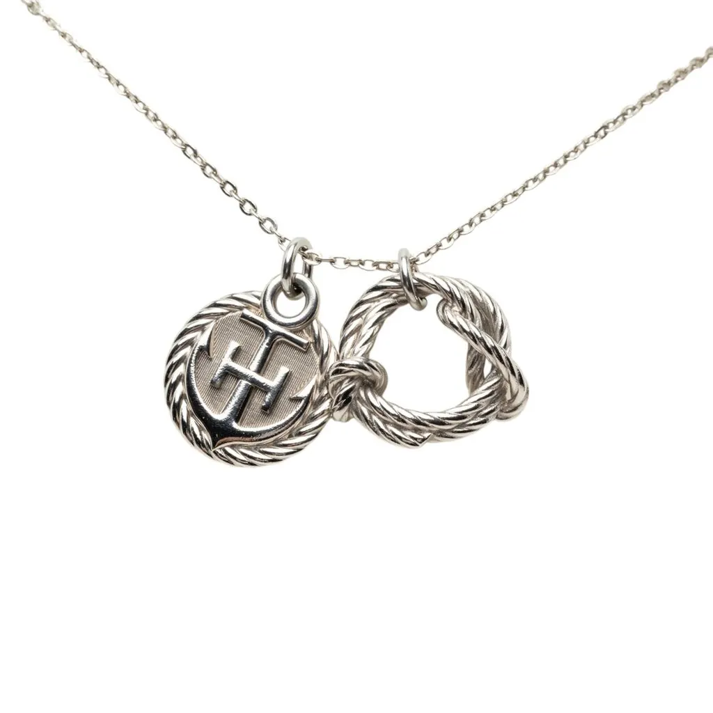 Hermès Palladium Plated Cordage Rope Pendant Necklace Silver Metal Very good - Back View