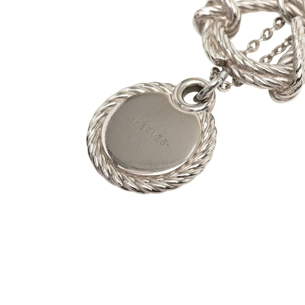 Hermès Palladium Plated Cordage Rope Pendant Necklace Silver Metal Very good - Model View