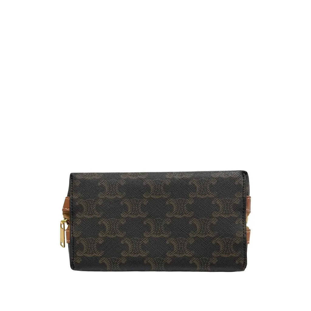 Celine Small Triomphe Coated Canvas and Calfskin Cosmetic Pouch Brown Very good - Inside View