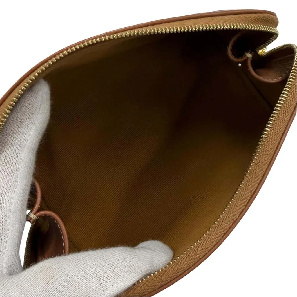 Celine Small Triomphe Coated Canvas and Calfskin Cosmetic Pouch Brown Very good - Model View