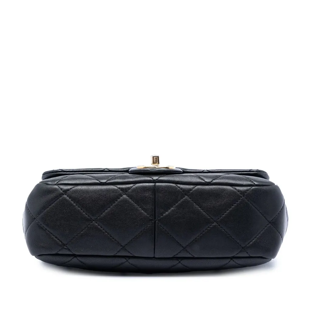 Chanel Small Quilted Lambskin Round Top Handle Flap Black Leather Very good - Inside View