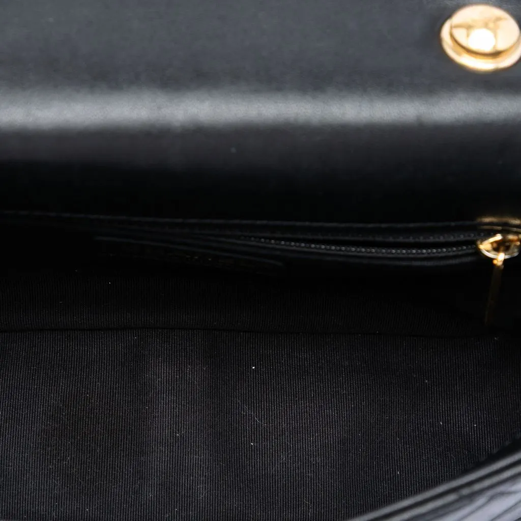 Chanel Small Quilted Lambskin Round Top Handle Flap Black Leather Very good - Model View