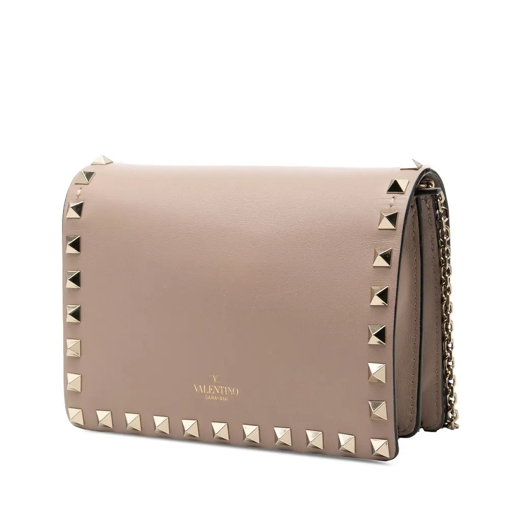 Valentino Leather Rockstud Chain Pouch Pink Leather Very good - Back View