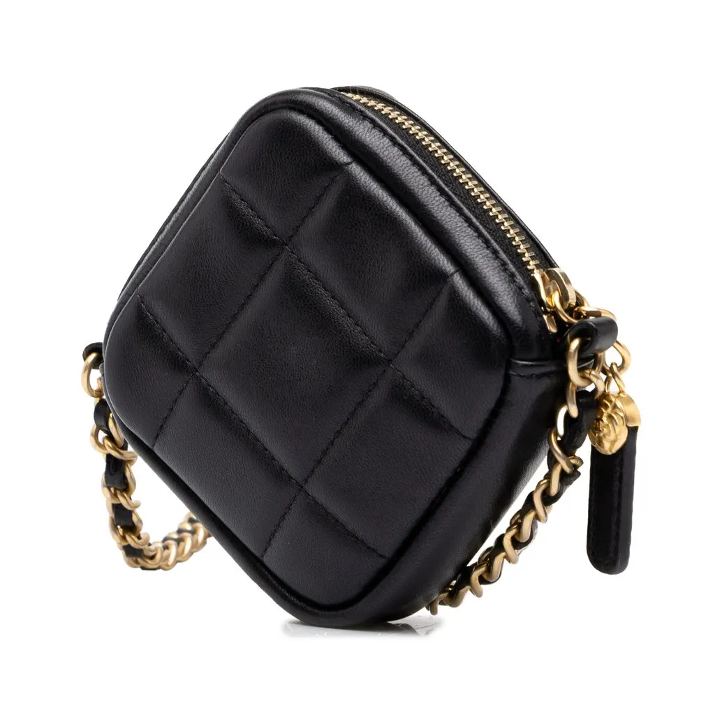 Chanel CC Quilted Lambskin Diamond Clutch with Chain Black Leather Good - Back View