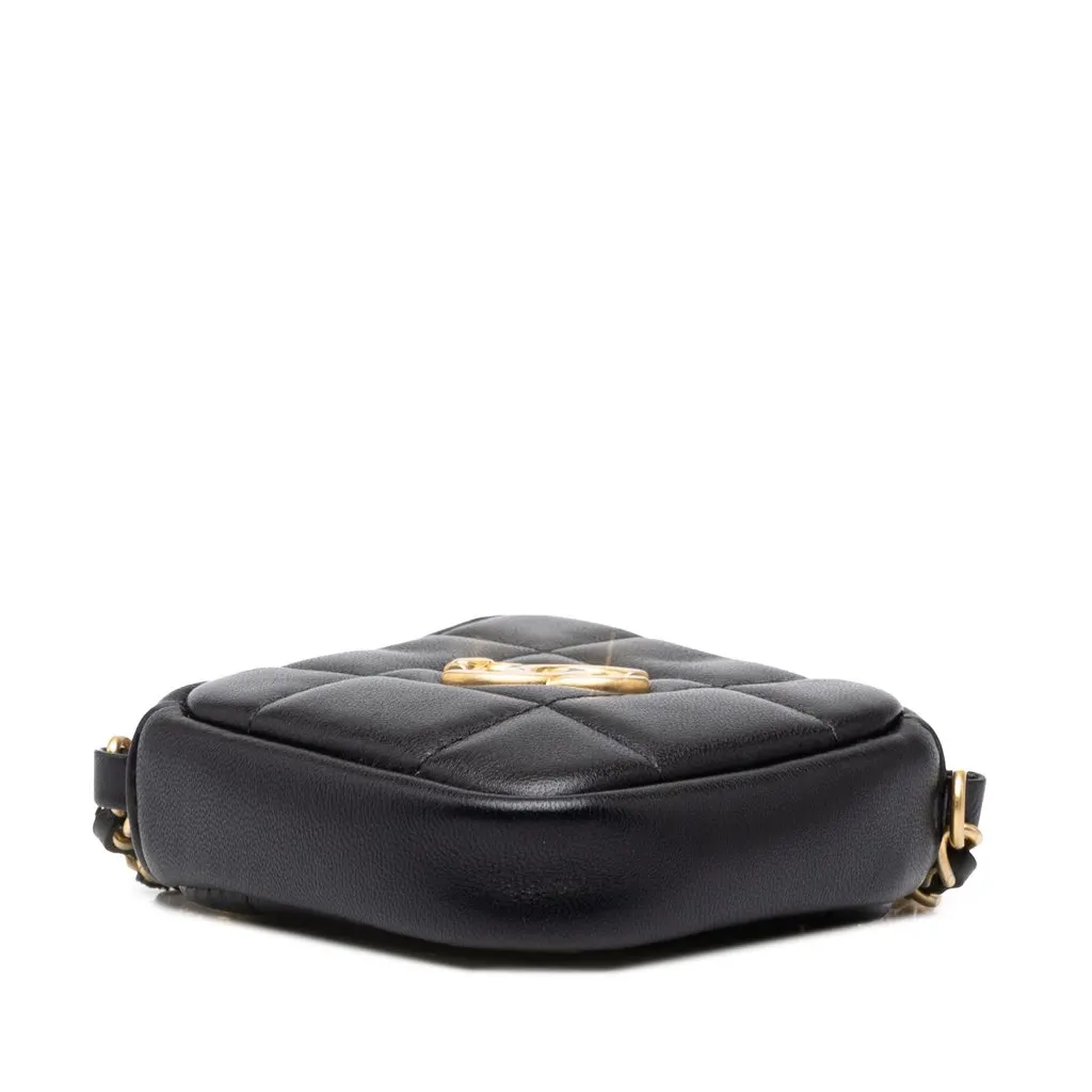 Chanel CC Quilted Lambskin Diamond Clutch with Chain Black Leather Good - Inside View