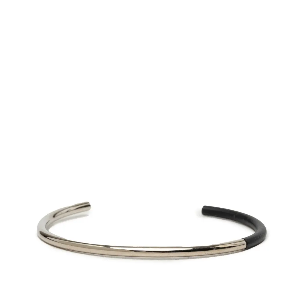 Dior Palladium Plated and Leather Cuff Bracelet Silver Palladium Very good - Front View