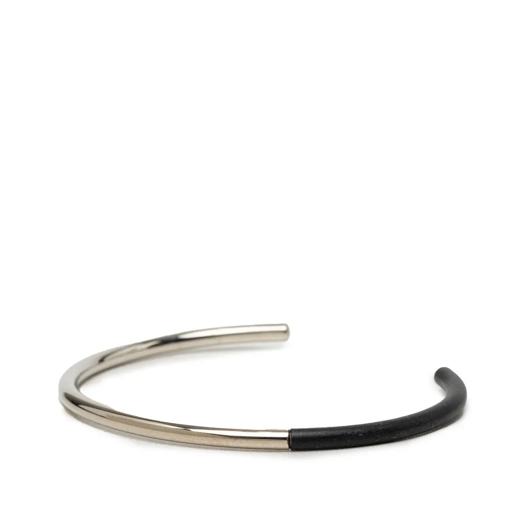 Dior Palladium Plated and Leather Cuff Bracelet Silver Palladium Very good - Back View