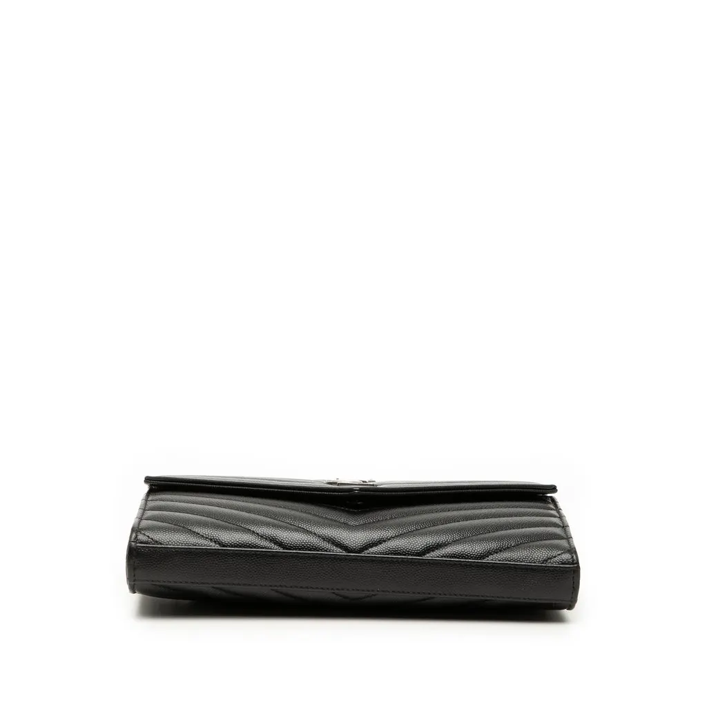 Saint Laurent Grain De Poudre Chevron Monogram Envelope Chain Wallet Black Leather Very good - Inside View