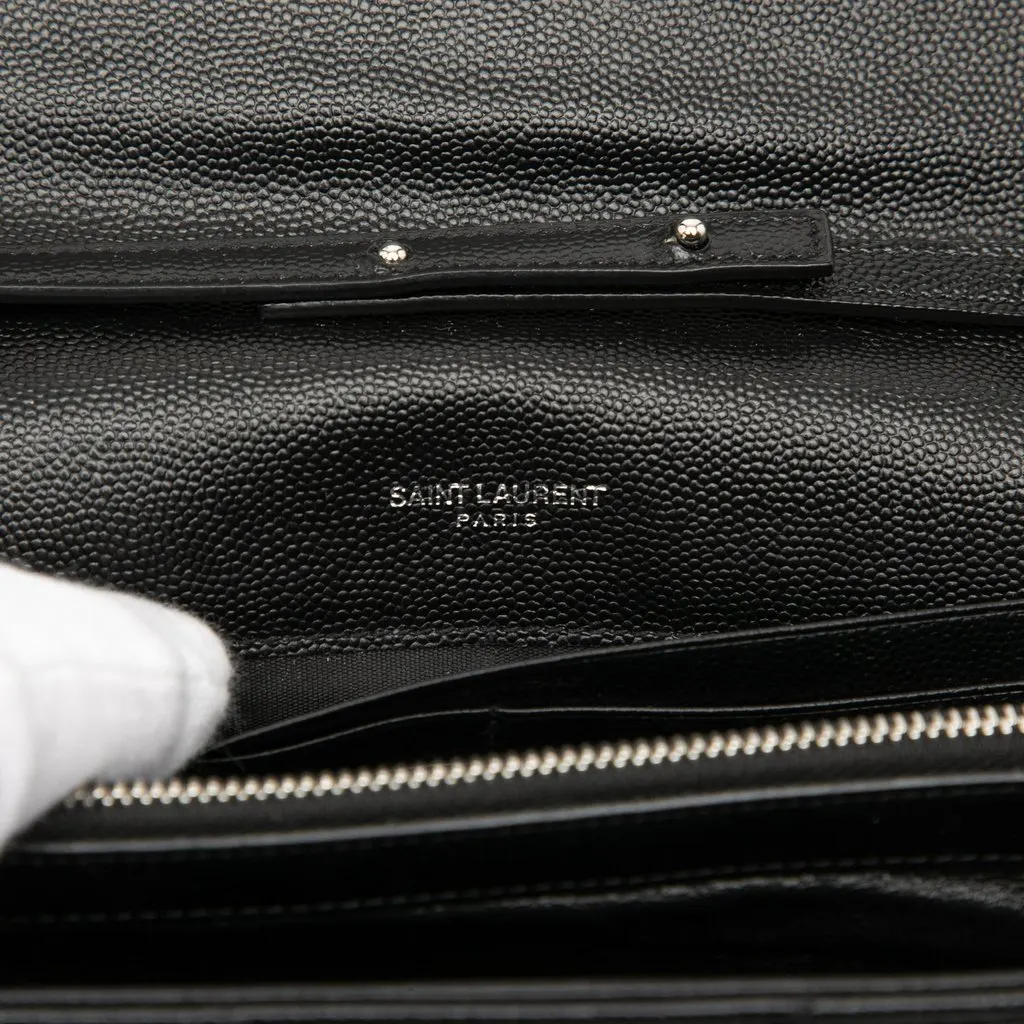 Saint Laurent Grain De Poudre Chevron Monogram Envelope Chain Wallet Black Leather Very good - Box View