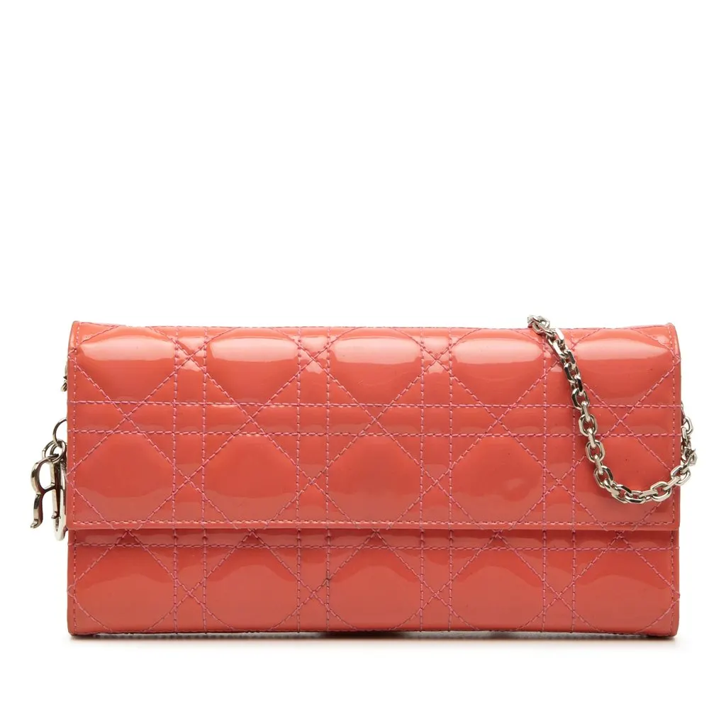 Dior Patent Cannage Lady Dior Wallet On Chain Pink Leather Very good - Front View