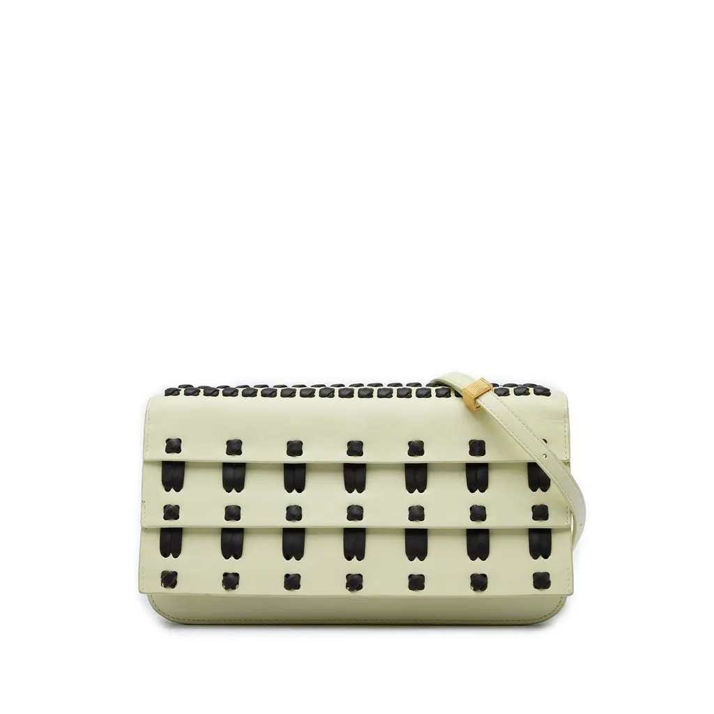 Bottega Veneta Lambskin Whipstitch Flap Crossbody White Leather Very good - Front View